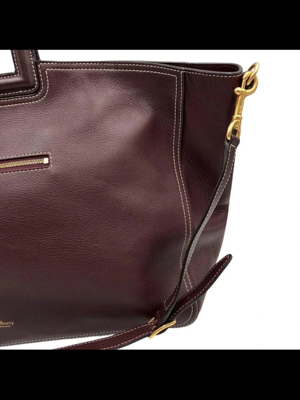 Mulberry Men's Leather Tote Bag in Burgundy with Gold Hardware